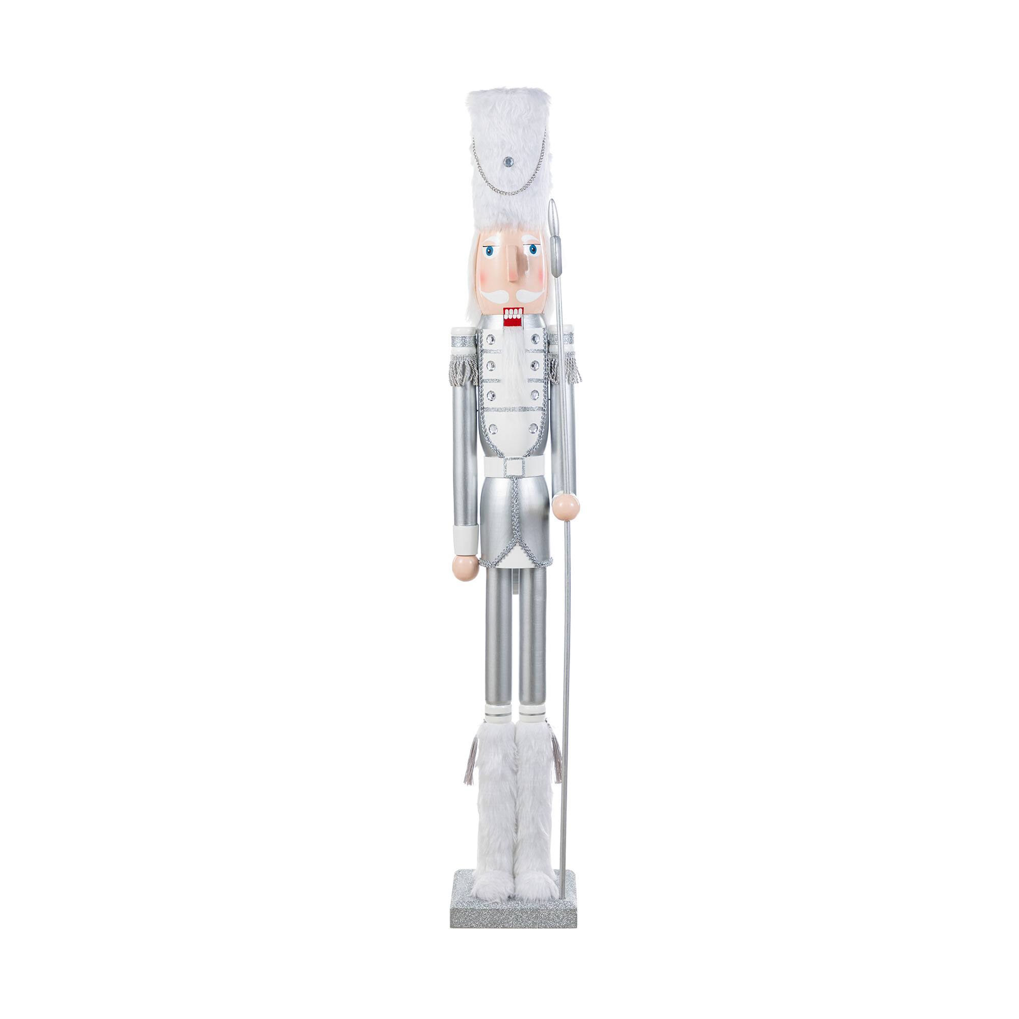 Glitzhome® 42"H Wooden Christmas Silver Dressed Soldier Nutcracker
